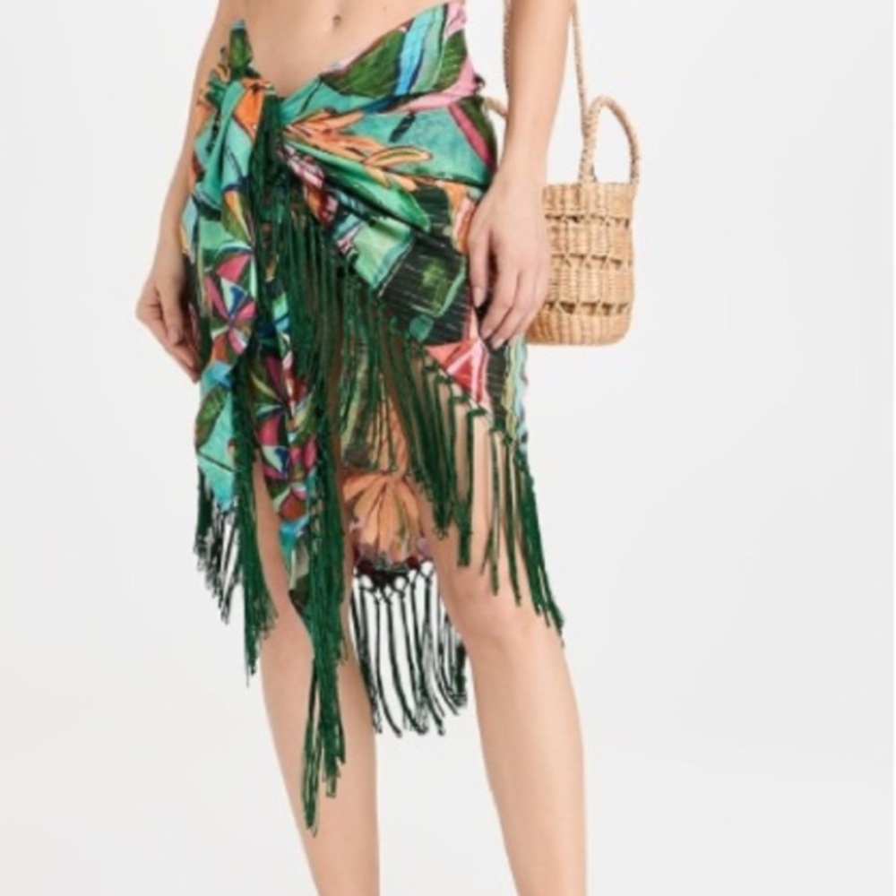 NWT Farm Rio Banana Tropical Print Sarong Wrap with Fringe OSFM - Picture 2 of 12